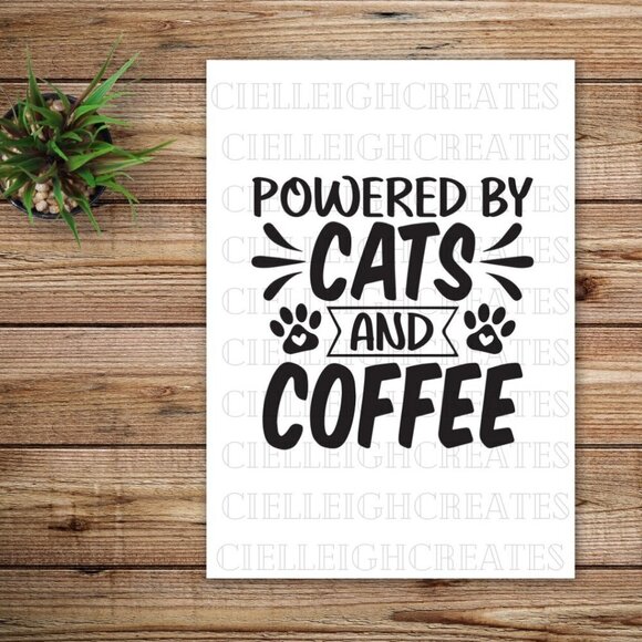 🌞2 for $20🌞 Powered by Cats and Coffee vinyl decal - Picture 1 of 3